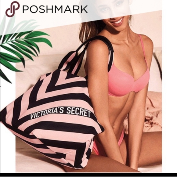 NWT Victoria's Secret Pink and Black Chevron Tote - Picture 2 of 3